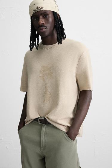 SPRAY PRINT KNIT T-SHIRT - Ecru by Zara