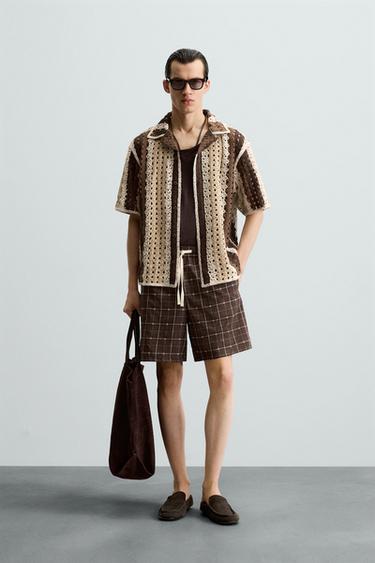 TEXTURED CROCHET SHIRT - Ecru / Brown by Zara - Image 0