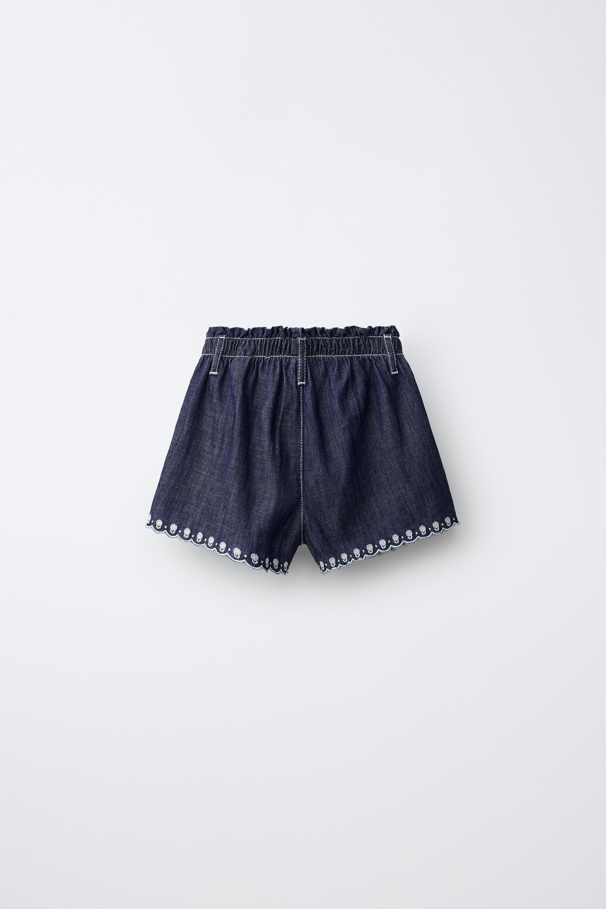 Детские шорты Zara FLOWY EMBROIDERED FLORAL DENIM SHORTS — фото 3