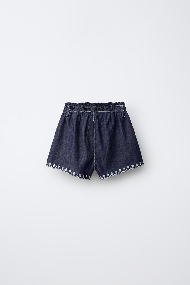 Bermuda denim fluida bordado flores