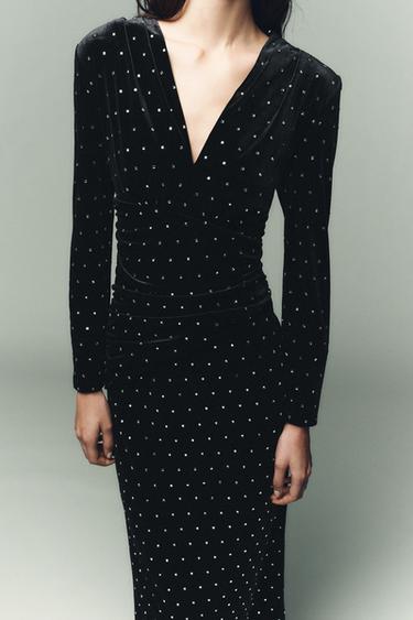ROBE MIDI EN VELOURS BRILLANT - Noir de Zara - Image 3