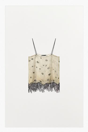 TOP LENCERO ESTAMPADO ENCAJE - Crudo / Negro de Zara