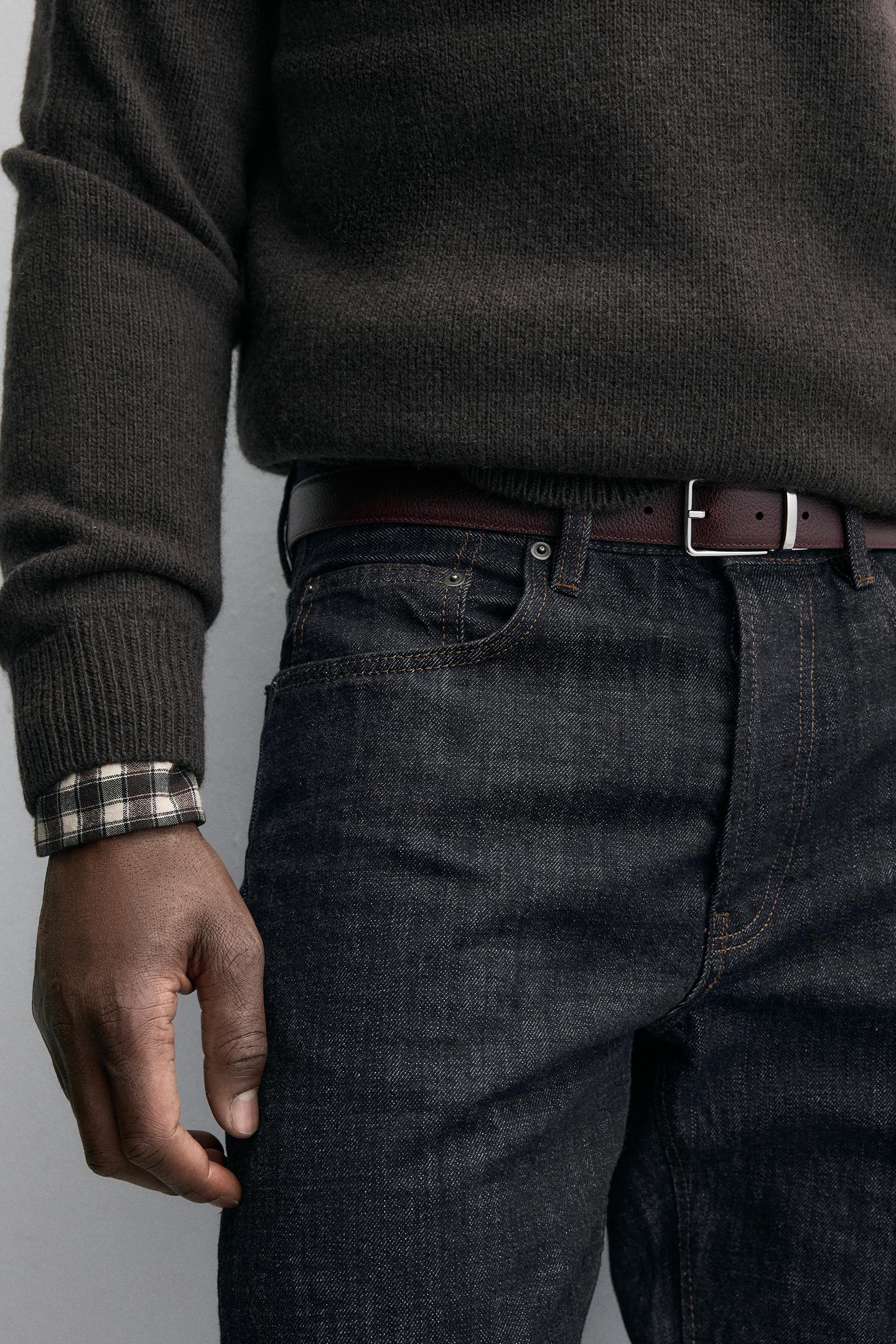 Мужской ремень Zara Reversible Leather Belt, цвет: Чёрный — фото 3