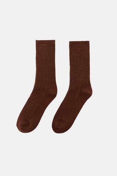 RIBBED VISCOSE SOCKS - Brown by Zara