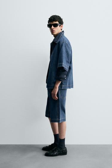 PLEATED RELAXED FIT DENIM BERMUDA SHORTS - Blue by Zara - Image 3