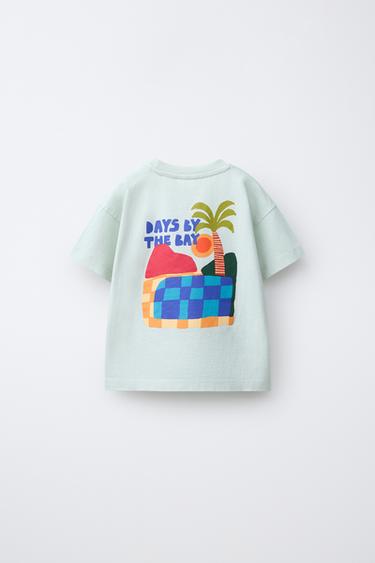 T-SHIRT TEINT EN PIÈCE À IMPRIMÉ - Turquoise de Zara - Image 1