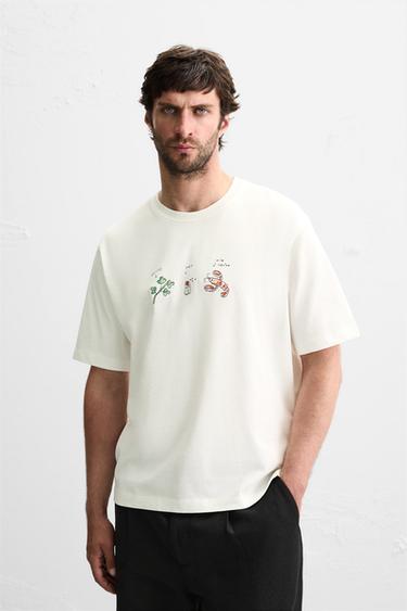 CONTRAST EMBROIDERY T-SHIRT - Oyster-white by Zara - Image 1