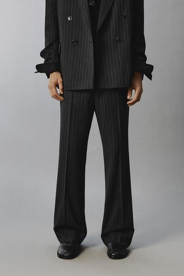 Zara 細條紋西裝長褲 - 黑色