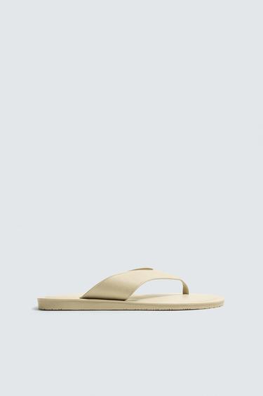 LEATHER STRAPPY SANDALS - Ecru White by Zara - Image 0