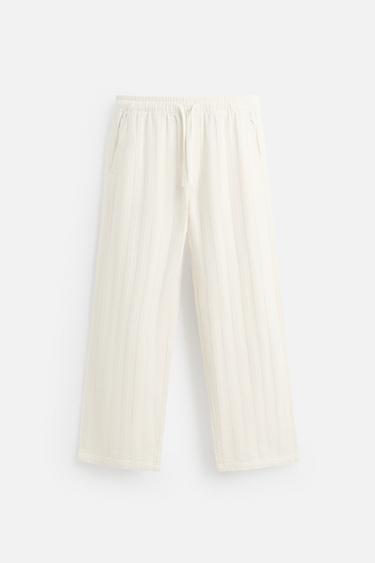 RELAXED FIT JACQUARD TROUSERS - Ecru by Zara