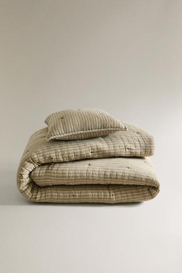 CHILDREN'S COTTON QUILT WITH THIN STRIPES - Green by Zara