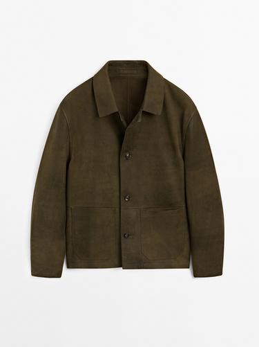 Veste 100 % cuir ovin effet usé - Vert de Zara
