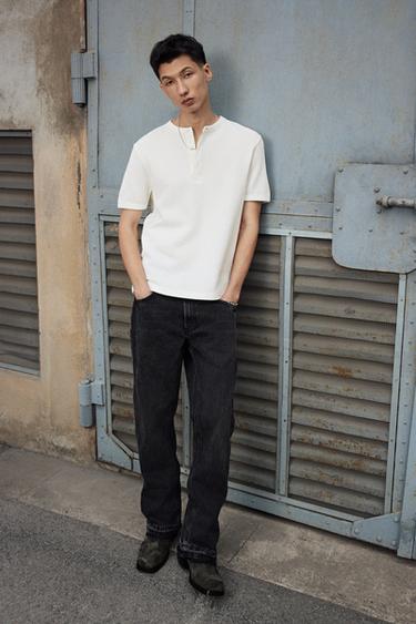 Zara 紋理鈕扣領T恤 - 白色