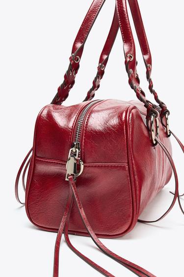 CRACKLED EFFECT BOWLING BAG - Red by Zara - Image 4