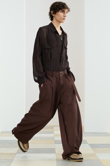 PANTALON COUPE LARGE - Marron de Zara