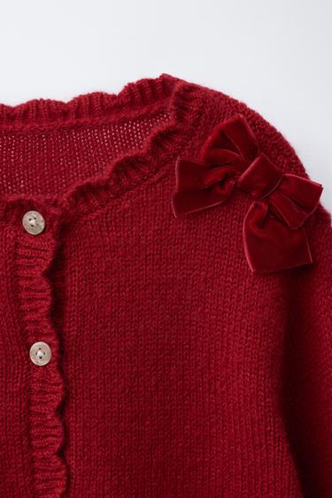 CARDIGAN WITH VELVET BOWS - Red by Zara - Image 2