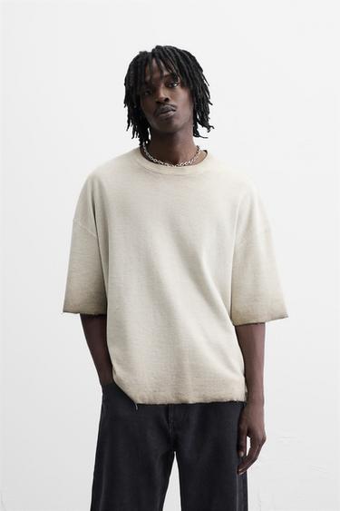 CAMISETA PUNTO ESTAMPADO SPRAY - Tostado de Zara