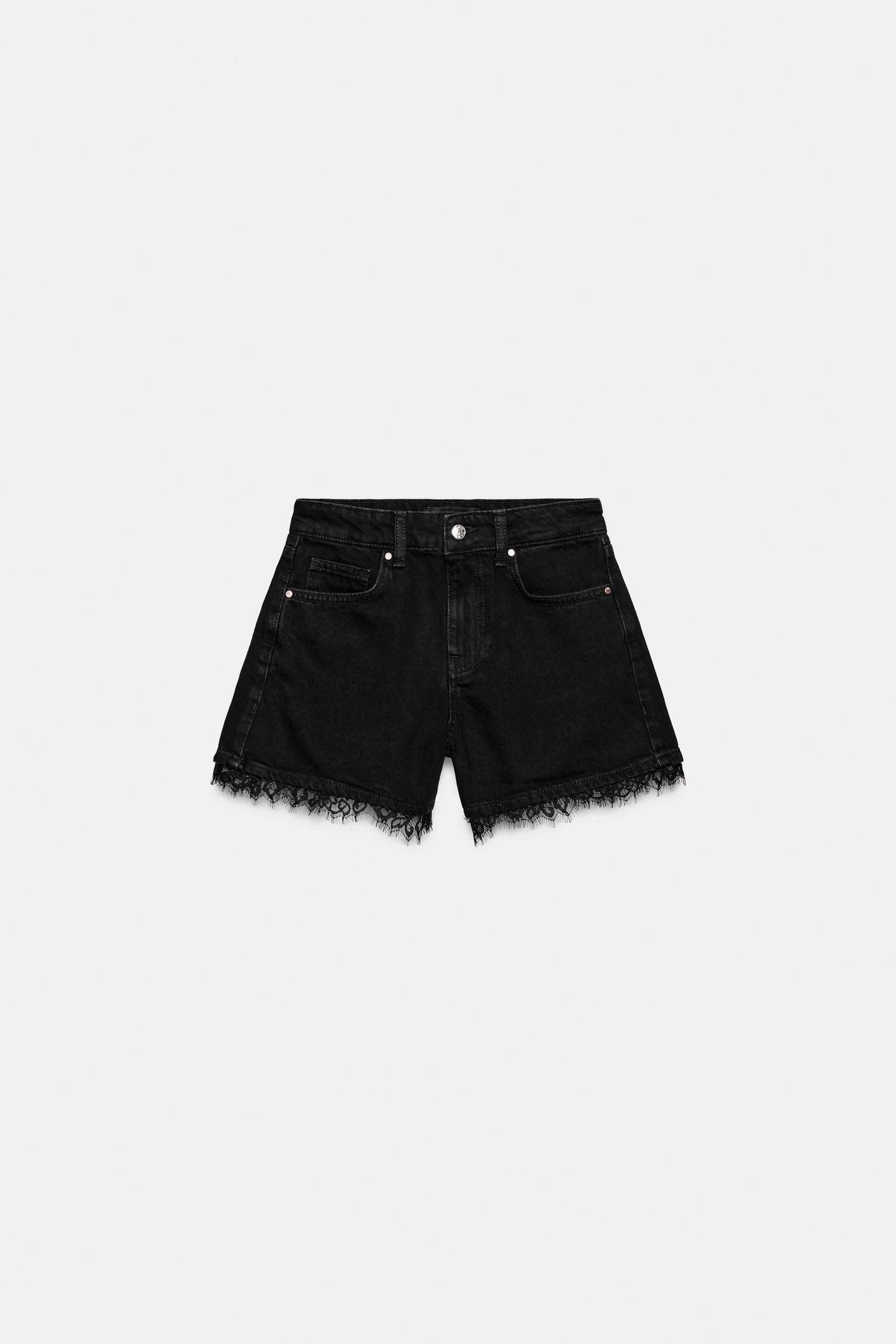 Z1975 LACE DENIM SHORTS - Black | ZARA United Kingdom