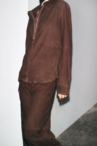 ZW COLLECTION LIMITED EDITION 100% SUEDE LEATHER OVERSHIRT - Brown by Zara