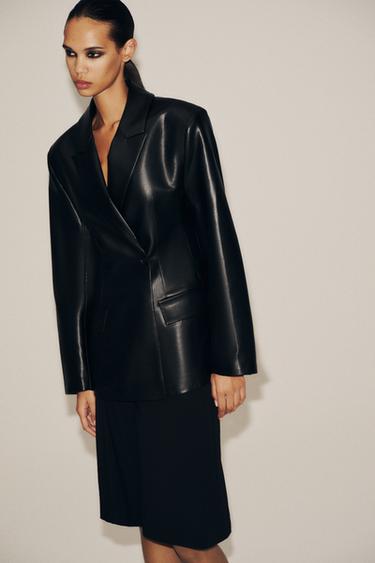 FAUX LEATHER TAILORED BLAZER - Noir de Zara - Image 2