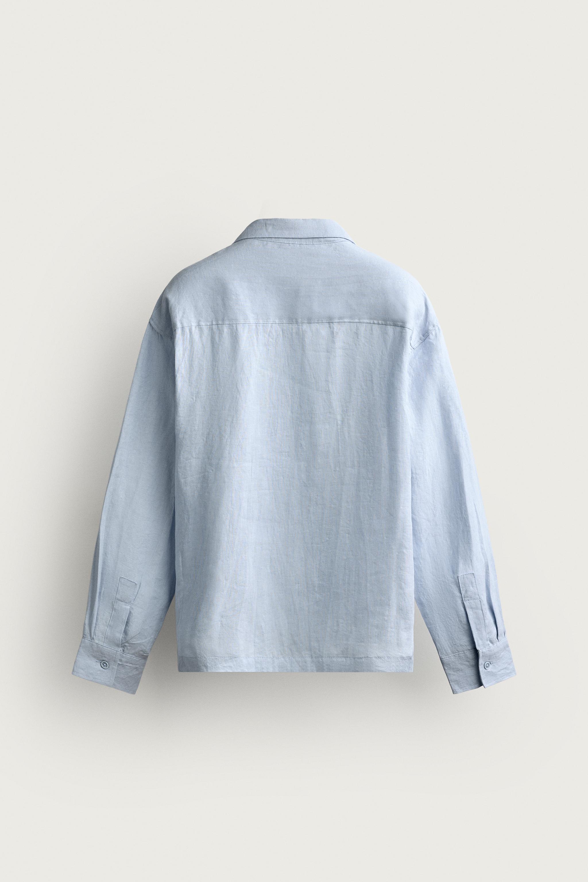 RELAXED FIT 100% LINEN PLEATED SHIRT - Sky blue | ZARA Canada