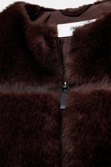 Zara SHORT FAUX FUR COAT HEIQ XREFLEX™ SKI COLLECTION - Brown
