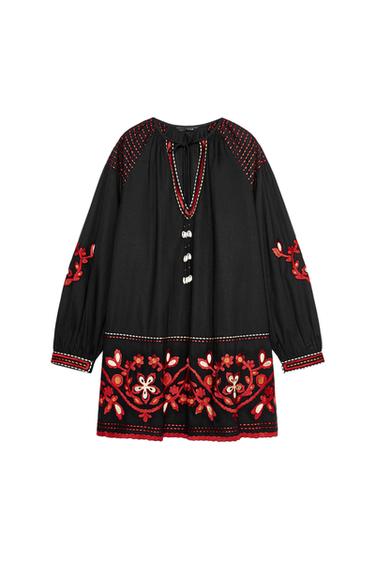 FLORAL EMBROIDERED SHORT DRESS ZW COLLECTION