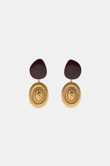 Zara STONE SHELL EARRINGS - Golden - Image 0
