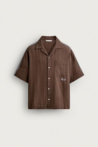 CONTRAST EMBROIDERED STRIPED SHIRT - Brown by Zara