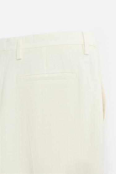 LIMITED EDITION LINEN-WOOL HERRINGBONE TROUSERS - Oyster-white by Zara - Image 8