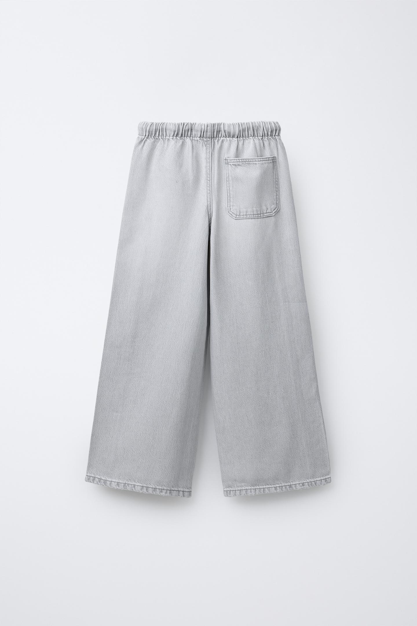 Детские джинсы Zara Wide Leg Jeans with Drawstrings, цвет: Серый — фото 2