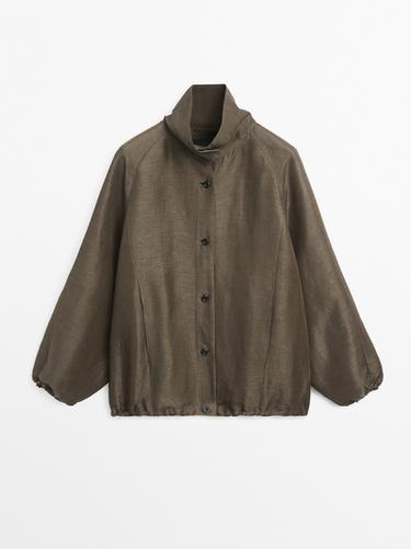 Veste bomber en lin et soie - Kaki de Zara - Image 0
