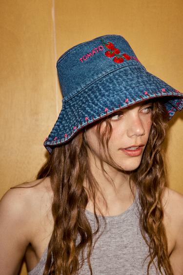 CHAPEAU BOB EN DENIM BRODERIES TOMATES - Bleu de Zara - Image 1