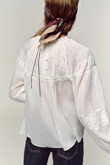 CHEMISE ROMANTIQUE NID D'ABEILLE - Blanc de Zara - Image 4
