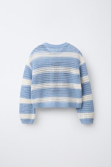 PULL EN MAILLE À RAYURES AVEC NUMÉRO - Bleu pastel de Zara - Image 1