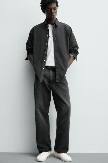 CHEMISE REGULAR FIT COTON - Gris foncé de Zara - Image 5