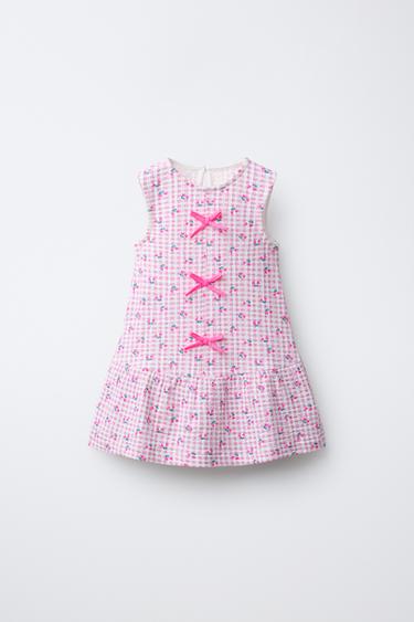 GINGHAM CHECK PRINT DRESS WITH BOWS - Mauve by Zara