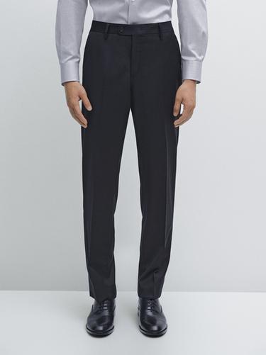 Zara Plain wool suit trousers - Navy blue