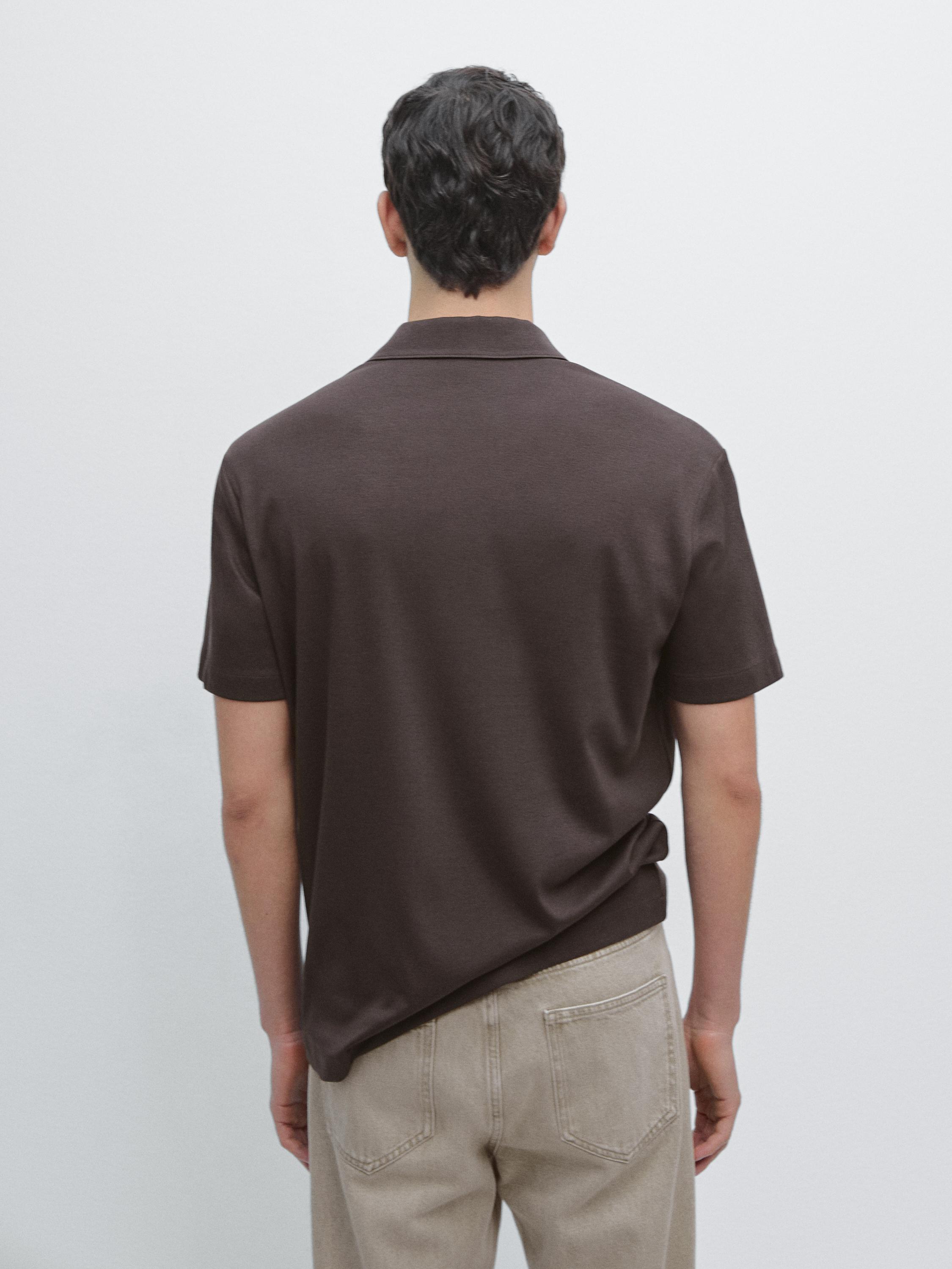 Short sleeve cotton blend knit polo shirt