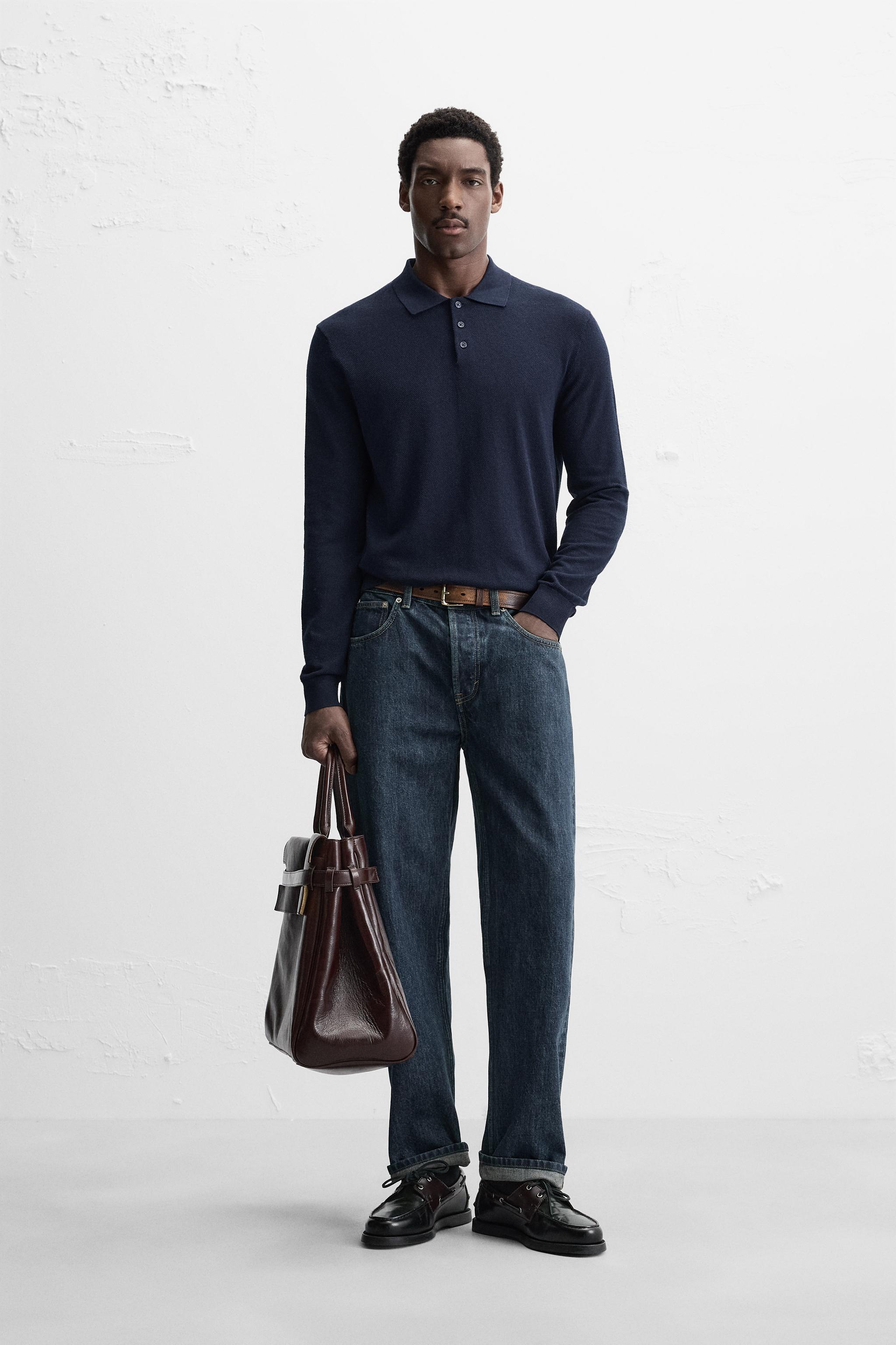 新品【ZARA】メリノウール ニットポロシャツ ネイビー【新品、未