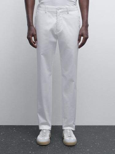 Pantalón slim fit mezcla algodón - Blanco de Zara