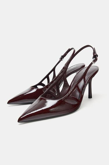Zara PATENT EFFECT HEELED SHOES - Burgundy Red