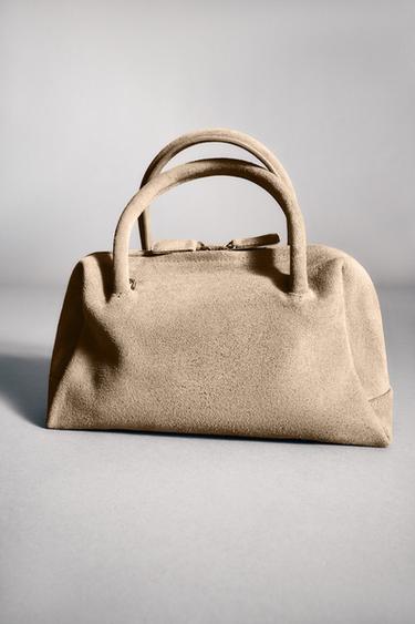 Zara SPLIT LEATHER BOWLING BAG - Ecru