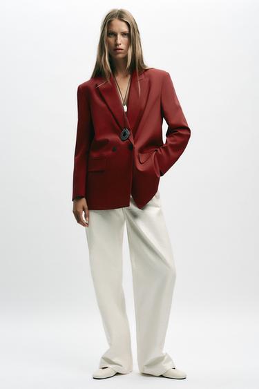 BLAZER CRUZADA OVERSIZE - Burgundy de Zara