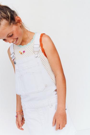 CONTRAST STITCH DENIM PINAFORE DRESS - White by Zara