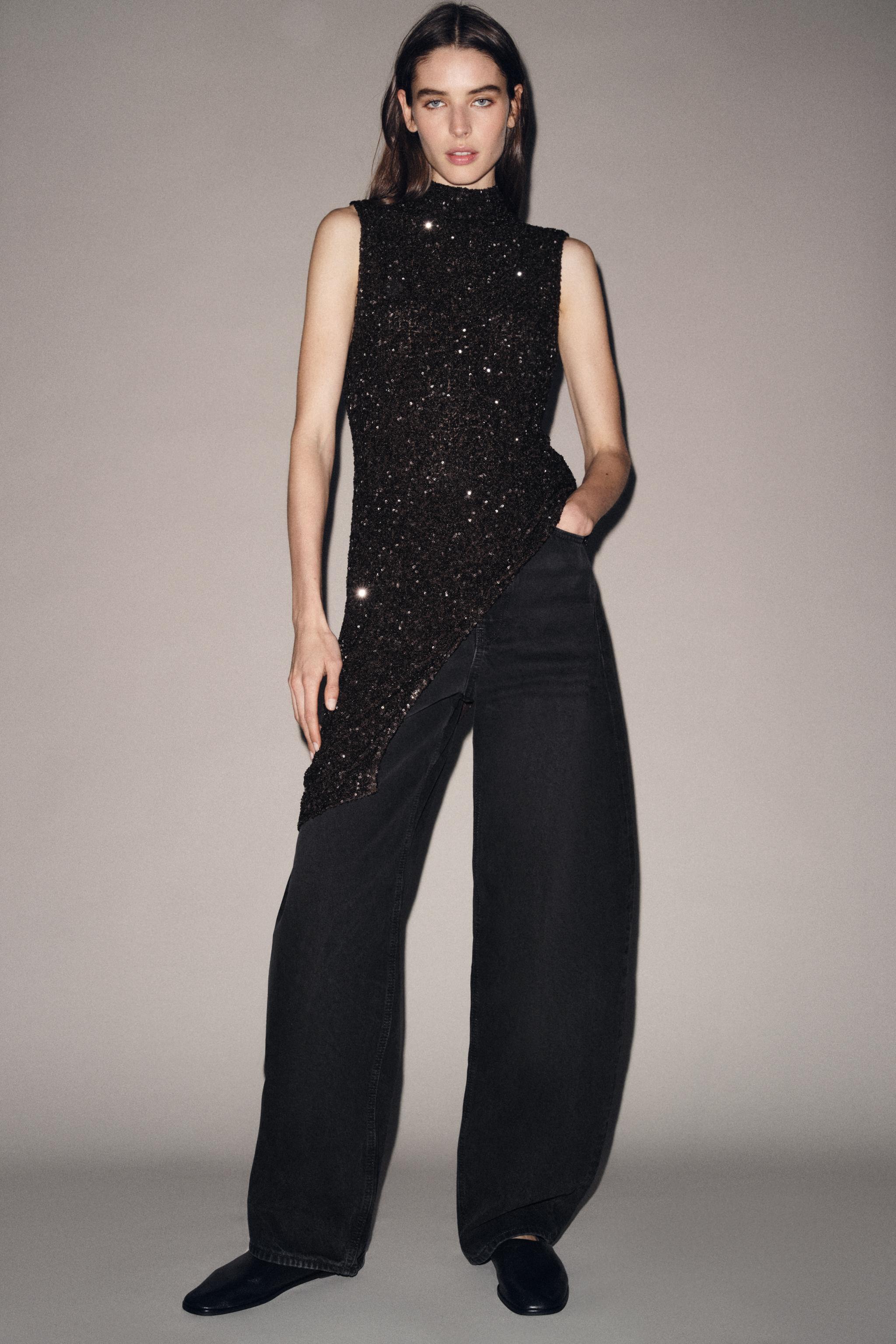 ZW COLLECTION ASYMMETRIC SEQUIN TOP - Brown | ZARA United States