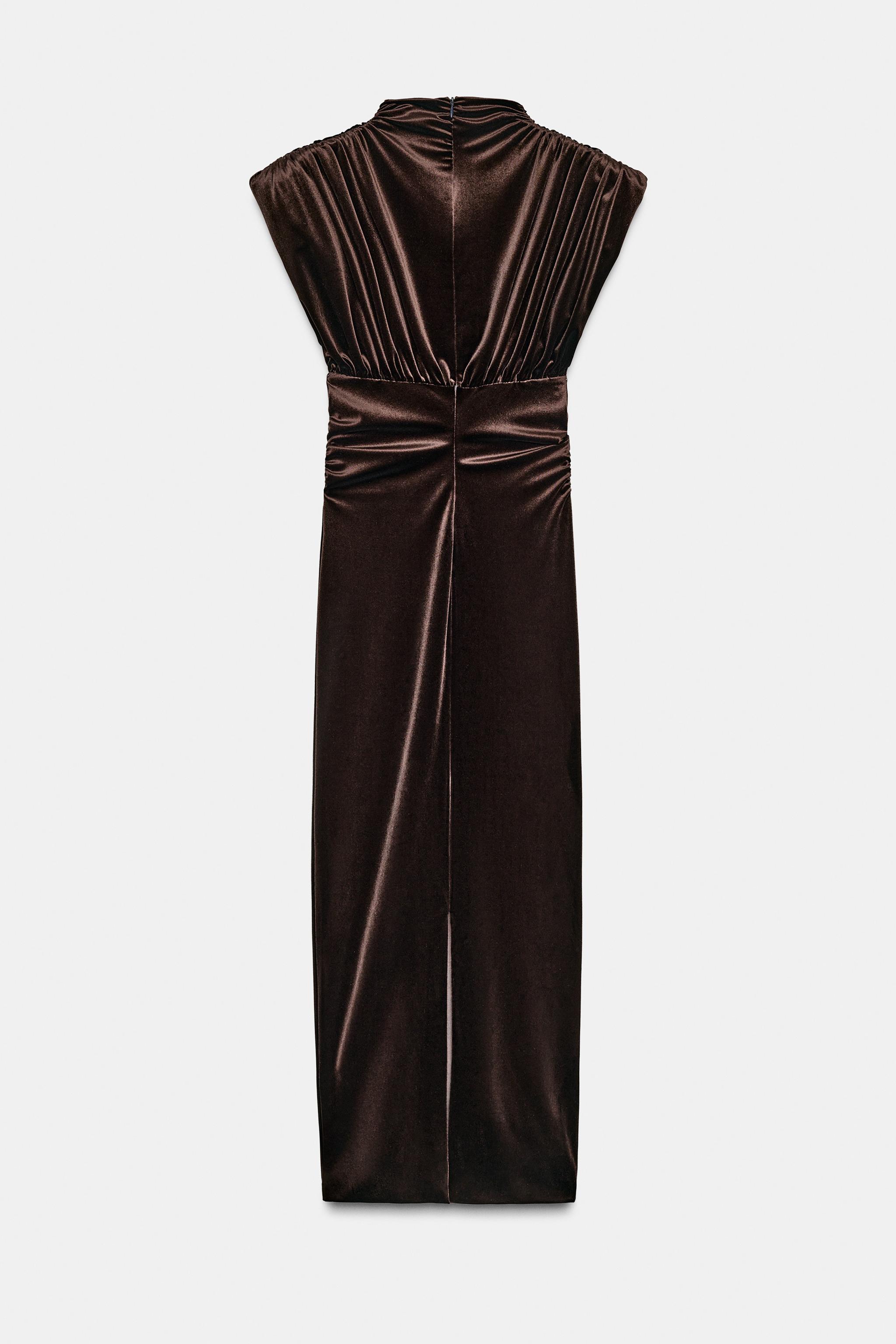 DRAPED VELVET MIDI DRESS - Dark brown | ZARA India