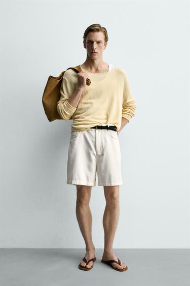RELAXED FIT LYOCELL BLEND BERMUDA SHORTS - White by Zara