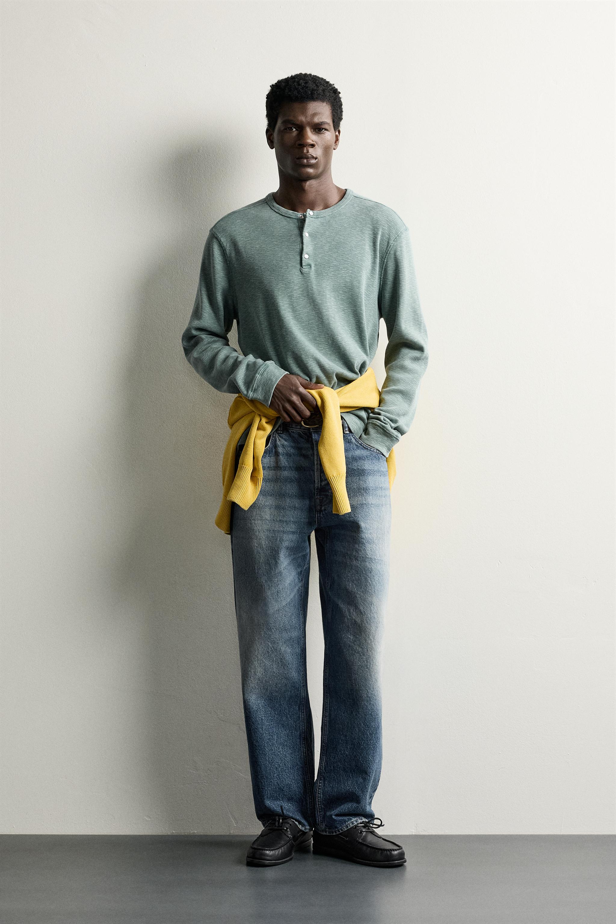 RELAXED-FIT HENLEY T-SHIRT - Light petrol blue | ZARA United States