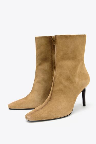 SPLIT SUEDE STILETTO HEEL ANKLE BOOTS - Beige by Zara - Image 2